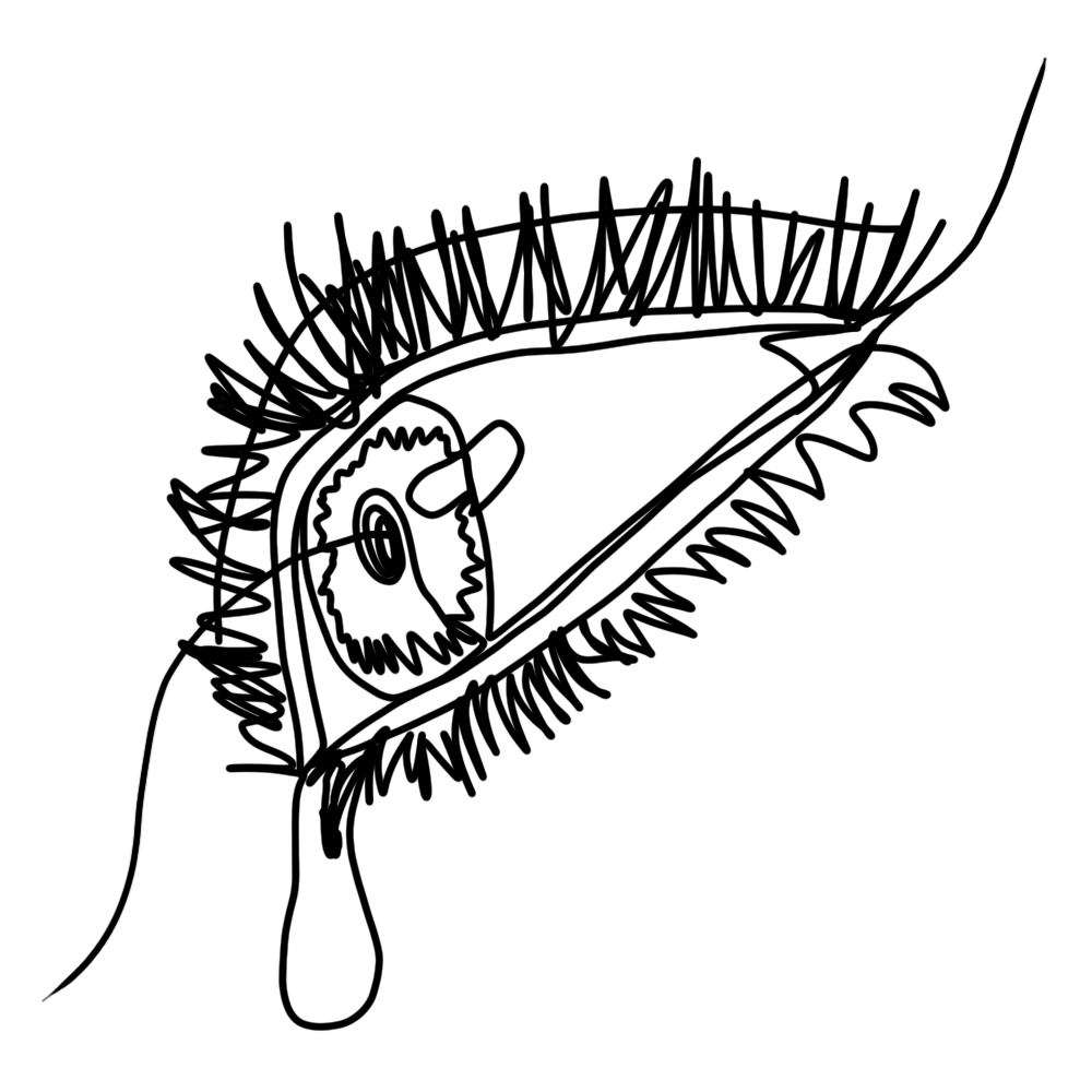 dois desenhos de olhos se sobrepondo com uma lágrima caindo