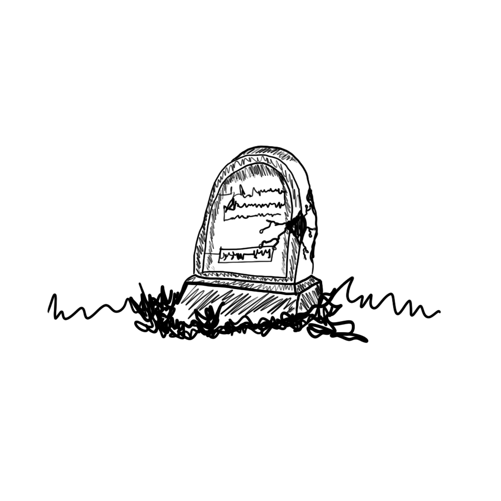 uma lápide com um rabisco escrito no lugar do nome