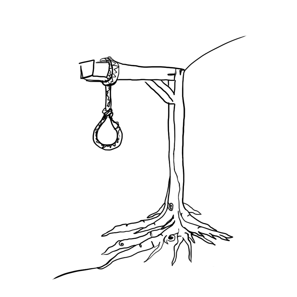 uma forca com raízes de árvore na base